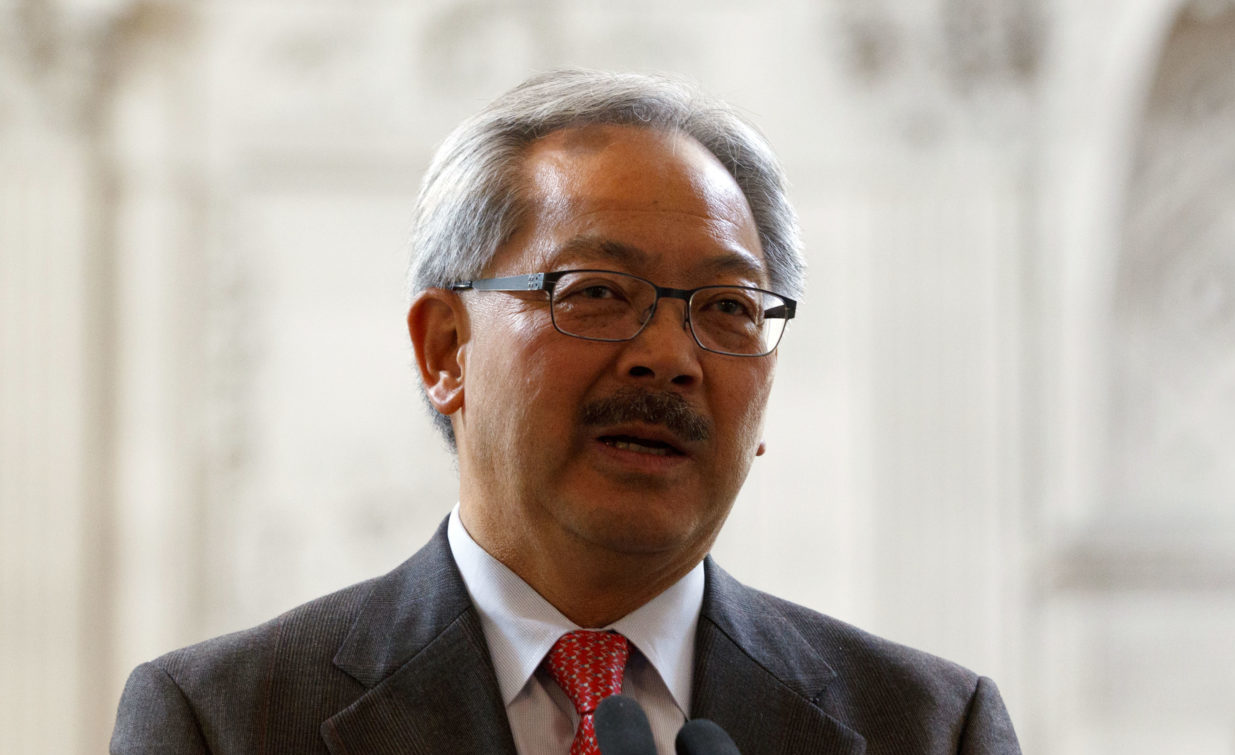 SAN FRANCISCO, CA - JULY 02: San Francisco mayor Ed Lee speaks during a press conference announcing TPC Harding Park as host of the 2015 World Golf Championships Match Play Championship, the 2020 PGA Championship and the 2025 Presidents Cup at City Hall on July 2, 2014 in San Francisco, California.