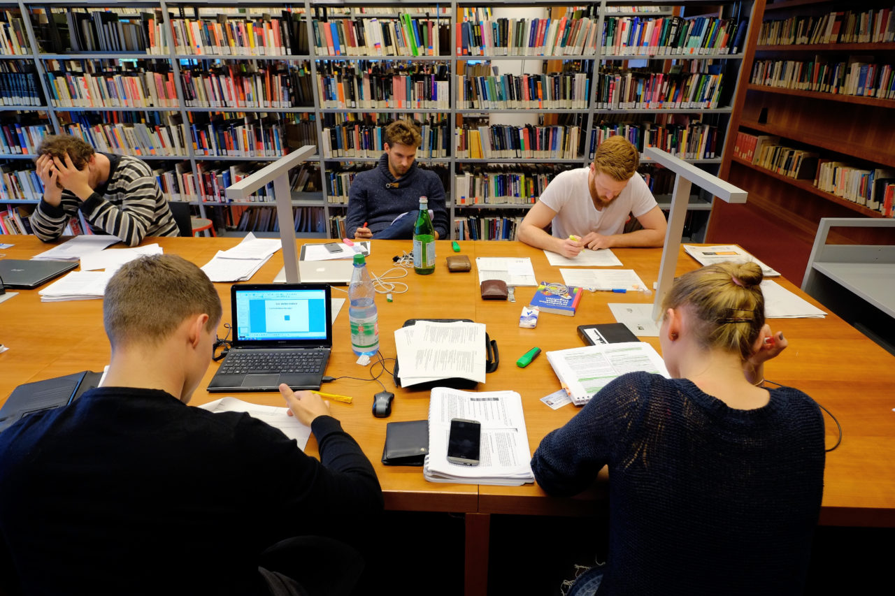 FRANKFURT AM MAIN, GERMANY - OCTOBER 13: Students learn in a library of the Johann Wolfang Goethe-University on October 13, 2014 in Frankfurt am Main, Germany. The Johann Wolfgang Goethe-University celebrates its 100th anniversary with a ceremony on 18 October.