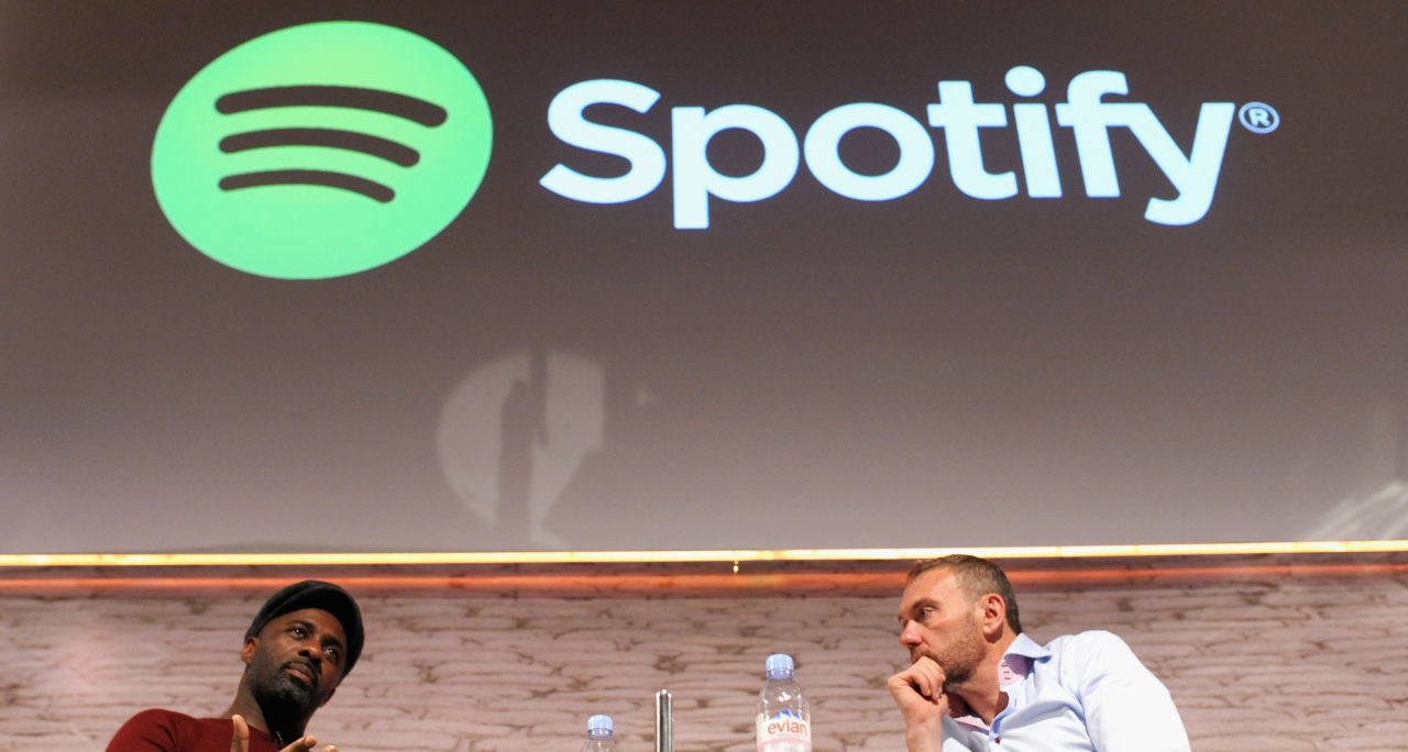 LONDON, ENGLAND - APRIL 02: Idris Elba and Chris Maples, Spotify, VP Europe speak on stage at the Spotify in Conversation with Idris Elba on the ITV Stage at Princess Anne during day three of Advertising Week Europe held at BAFTA 195 Piccadilly on April 2, 2014 in London, England.