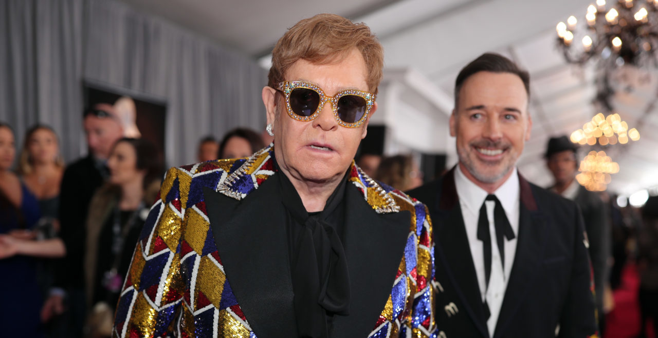 NEW YORK, NY - JANUARY 28: Recording artist Elton John and David Furnish attend the 60th Annual GRAMMY Awards at Madison Square Garden on January 28, 2018 in New York City.