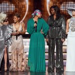 LOS ANGELES, CA - FEBRUARY 10: (L-R) Lady Gaga, Jada Pinkett Smith, Alicia Keys, Michelle Obama, and Jennifer Lopez speak onstage during the 61st Annual GRAMMY Awards at Staples Center on February 10, 2019 in Los Angeles, California. (Photo by Kevin Winter/Getty Images for The Recording Academy)